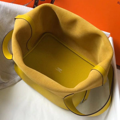 HERM Picotin Lock 18 Bag In Yellow Clemence Leather