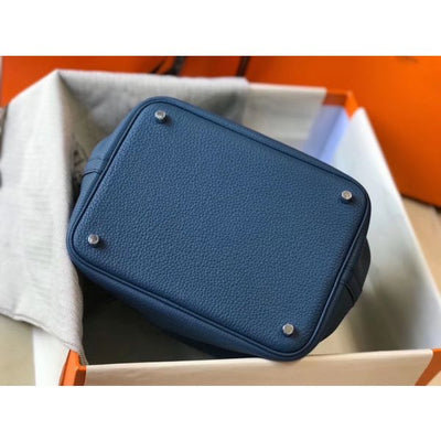 HERM Picotin Lock 22 Bag In Blue Agate Clemence Leather
