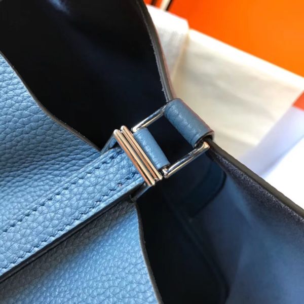 HERM Picotin Lock 22 Bag In Blue Agate Clemence Leather