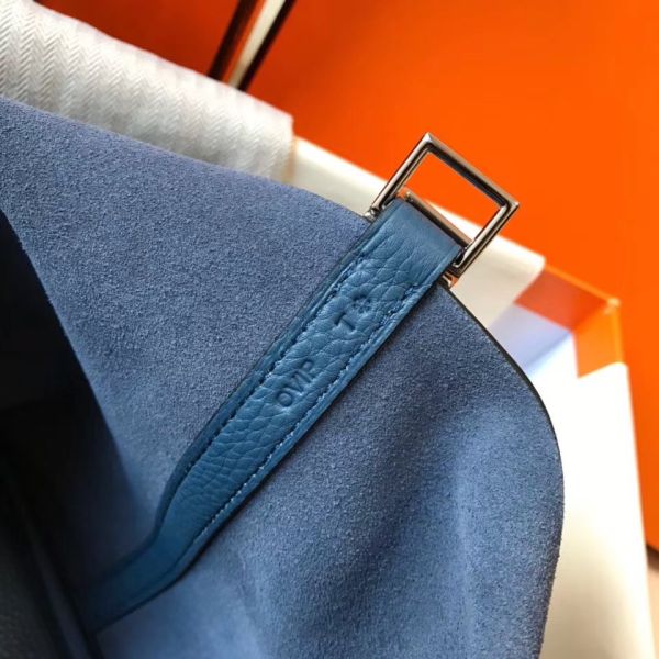 HERM Picotin Lock 22 Bag In Blue Agate Clemence Leather