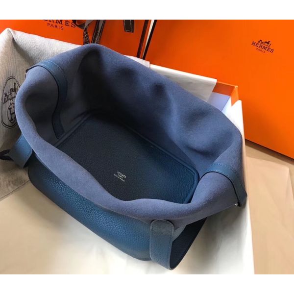 HERM Picotin Lock 22 Bag In Blue Agate Clemence Leather