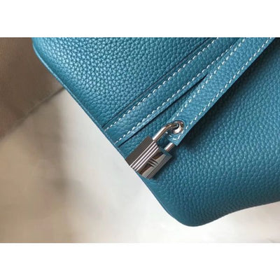 HERM Picotin Lock 22 Bag In Blue Jean Clemence Leather