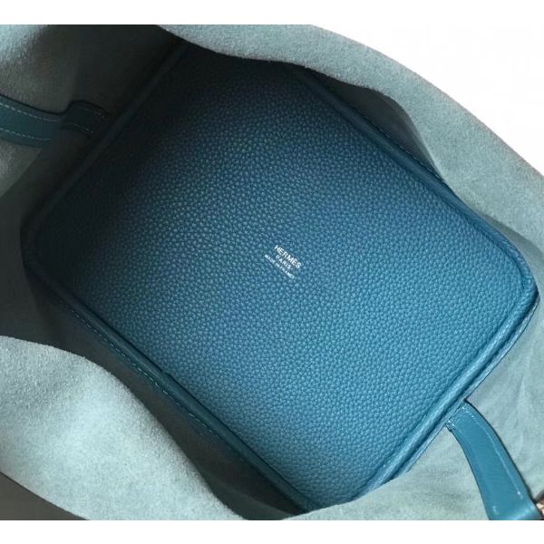 HERM Picotin Lock 22 Bag In Blue Jean Clemence Leather