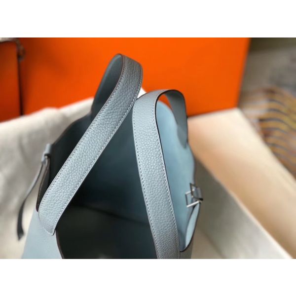 HERM Picotin Lock 22 Bag In Blue Lin Clemence Leather