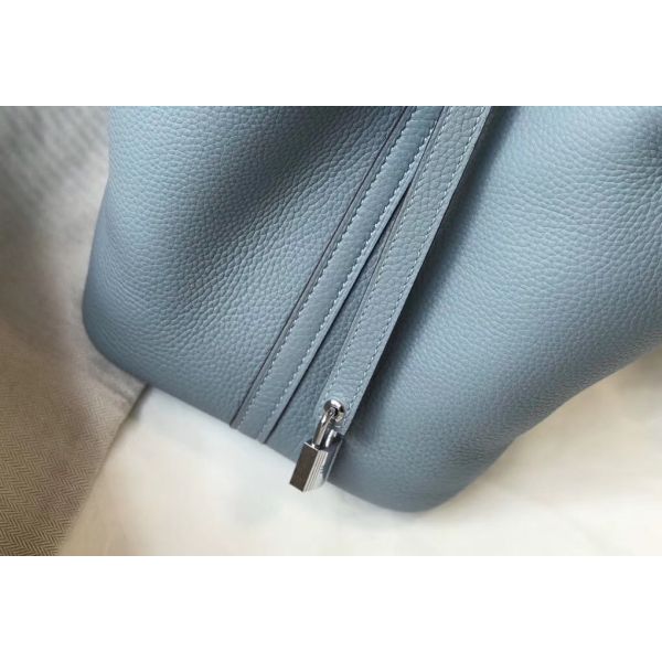 HERM Picotin Lock 22 Bag In Blue Lin Clemence Leather