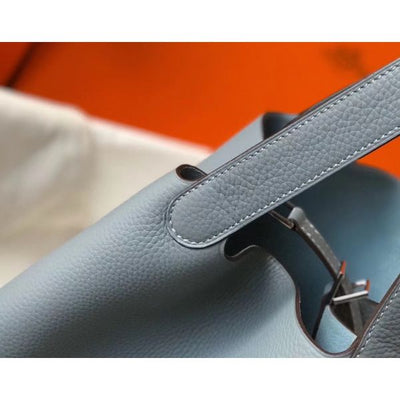 HERM Picotin Lock 22 Bag In Blue Lin Clemence Leather