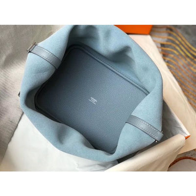 HERM Picotin Lock 22 Bag In Blue Lin Clemence Leather