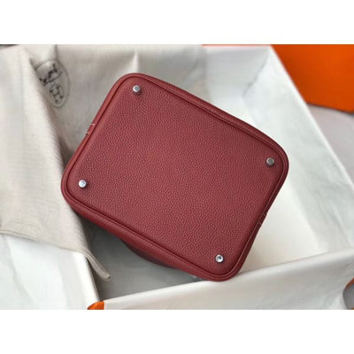 HERM Picotin Lock 22 Bag In Bordeaux Clemence Leather