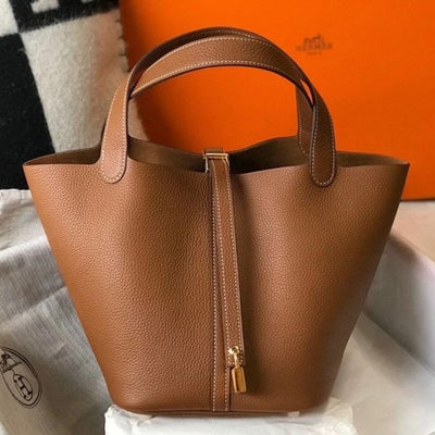 HERM Picotin Lock 22 Bag In Gold Clemence Leather