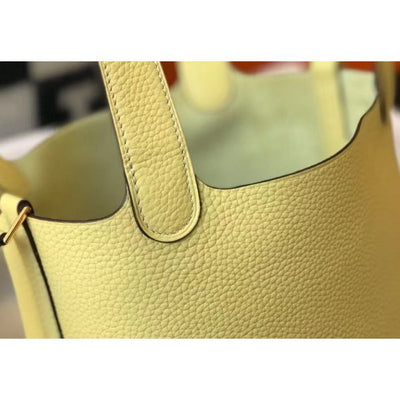 HERM Picotin Lock 22 Bag In Jaune Poussin Clemence Leather