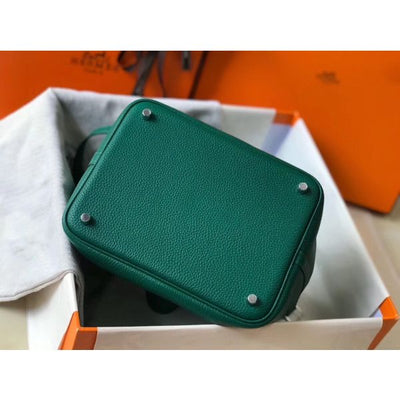 HERM Picotin Lock 22 Bag In Vert Vertigo Clemence Leather