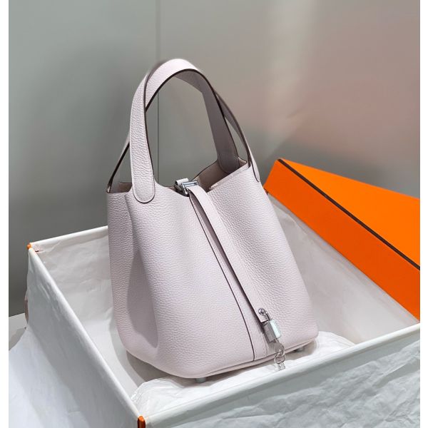 HERM Picotin Lock 22 Bag In Mauve Pale Clemence Leather