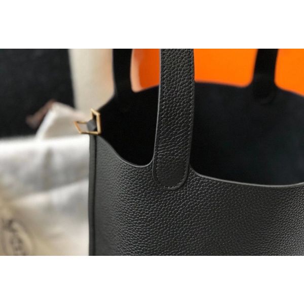 HERM Picotin Lock 22 Bag In Black Clemence Leather