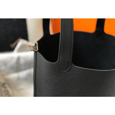 HERM Picotin Lock 22 Bag In Black Clemence Leather