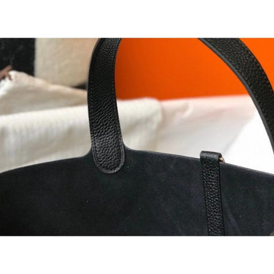 HERM Picotin Lock 22 Bag In Black Clemence Leather