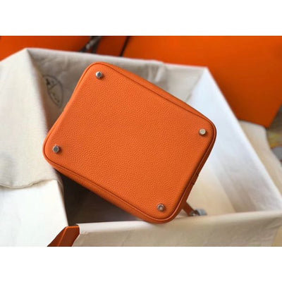 HERM Picotin Lock 22 Bag In Orange Clemence Leather