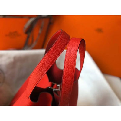 HERM Picotin Lock 22 Bag In Red Clemence Leather