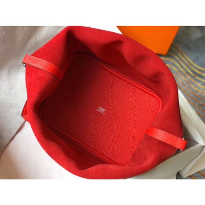 HERM Picotin Lock 22 Bag In Red Clemence Leather