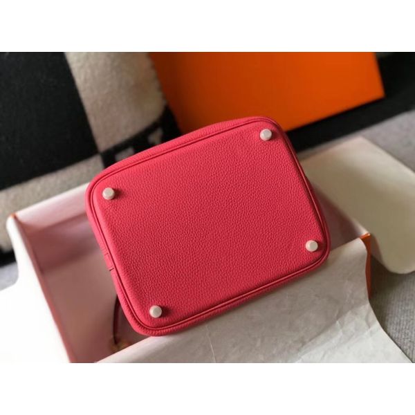 HERM Picotin Lock 22 Bag In Rose Lipstick Clemence Leather