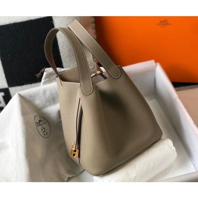 HERM Picotin Lock 22 Bag In Tourterelle Clemence Leather