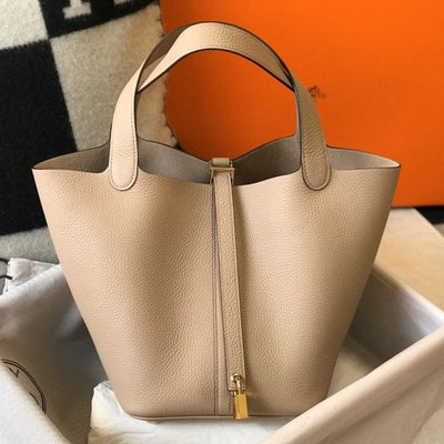 HERM Picotin Lock 22 Bag In Trench Clemence Leather