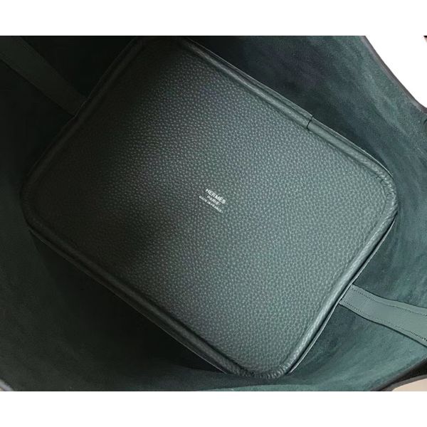 HERM Picotin Lock 22 Bag In Vert Amande Clemence Leather