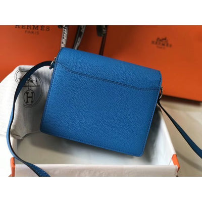 HERM Mini Sac Roulis 18cm Bag In Blue Hydra Evercolor Calfskin