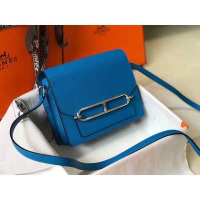 HERM Mini Sac Roulis 18cm Bag In Blue Hydra Evercolor Calfskin
