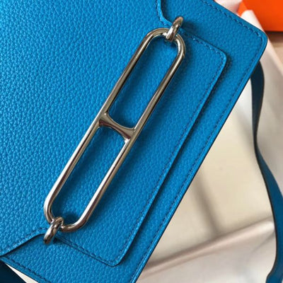 HERM Mini Sac Roulis 18cm Bag In Blue Hydra Evercolor Calfskin