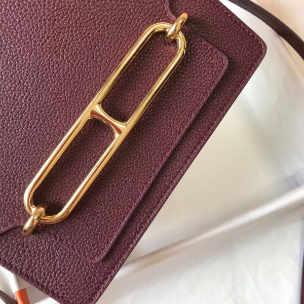 HERM Mini Sac Roulis 18cm Bag In Burgundy Evercolor Calfskin