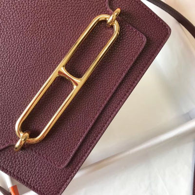 HERM Mini Sac Roulis 18cm Bag In Burgundy Evercolor Calfskin