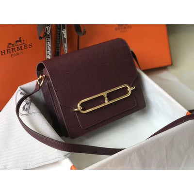 HERM Mini Sac Roulis 18cm Bag In Burgundy Evercolor Calfskin