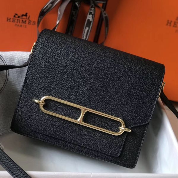 HERM Mini Sac Roulis 18cm Bag In Black Evercolor Calfskin