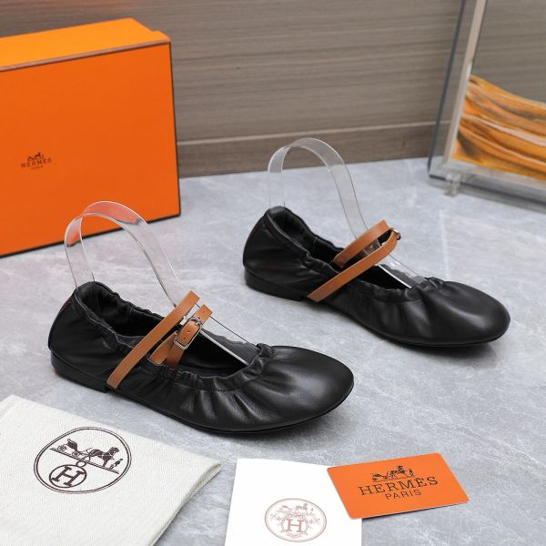 HERM Jolly Ballet Flats in Black Nappa Leather