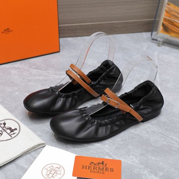 HERM Jolly Ballet Flats in Black Nappa Leather