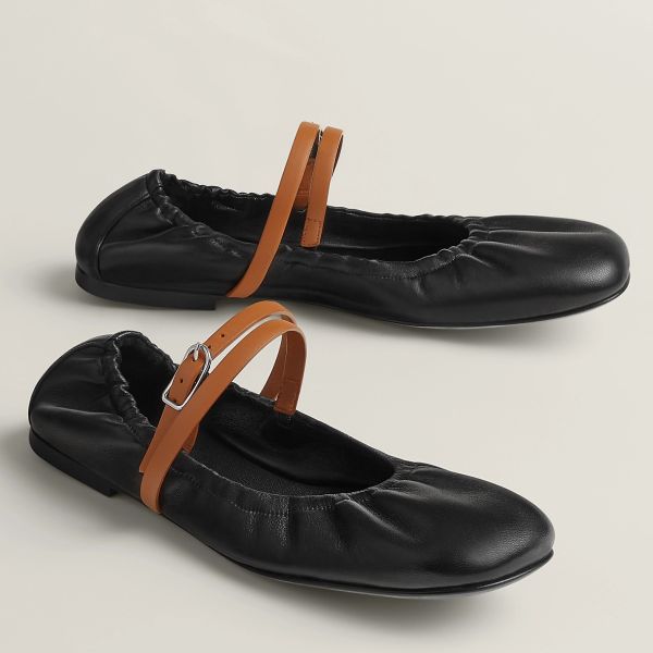 HERM Jolly Ballet Flats in Black Nappa Leather