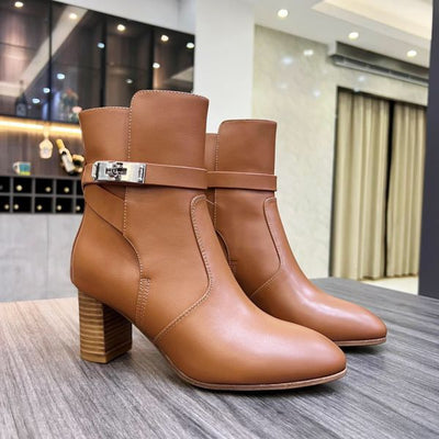 HERM Frenchie 50mm Ankle Boots In Brown Calfskin