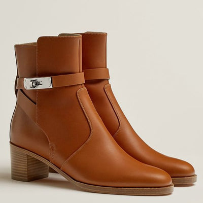 HERM Frenchie 50mm Ankle Boots In Brown Calfskin