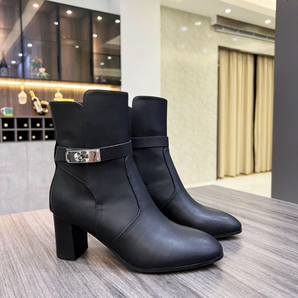 HERM Frenchie 50mm Ankle Boots In Black Calfskin