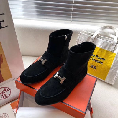 HERM Black Suede Saint Honore Ankle Boots