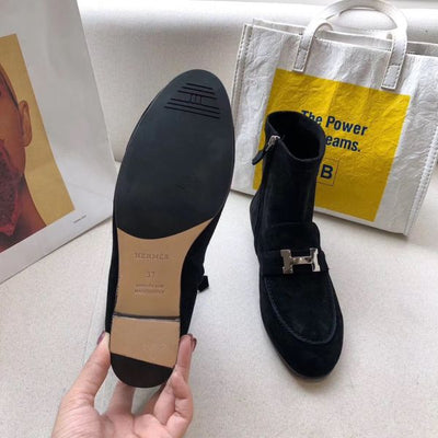 HERM Black Suede Saint Honore Ankle Boots