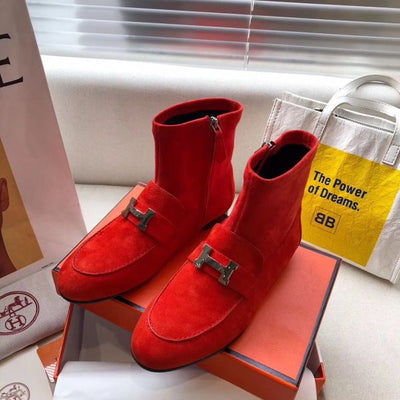 HERM Red Suede Saint Honore Ankle Boots