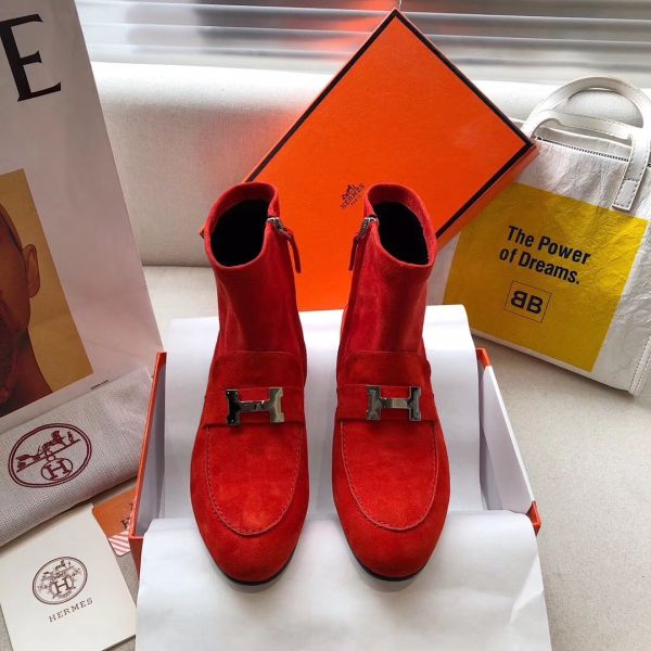 HERM Red Suede Saint Honore Ankle Boots