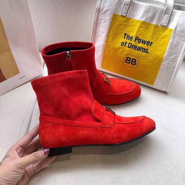 HERM Red Suede Saint Honore Ankle Boots