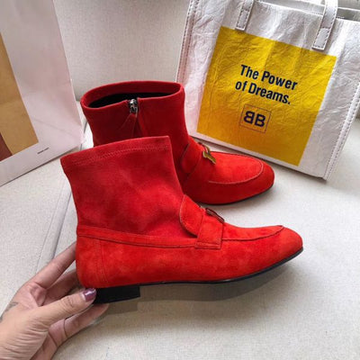 HERM Red Suede Saint Honore Ankle Boots