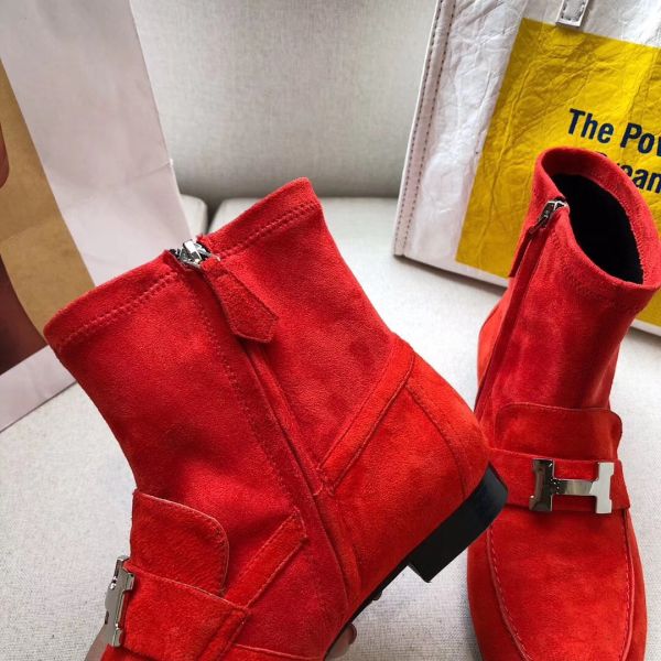 HERM Red Suede Saint Honore Ankle Boots