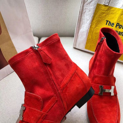 HERM Red Suede Saint Honore Ankle Boots