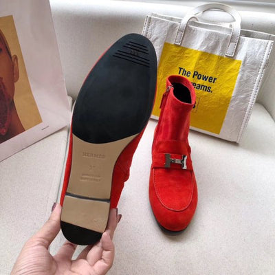 HERM Red Suede Saint Honore Ankle Boots