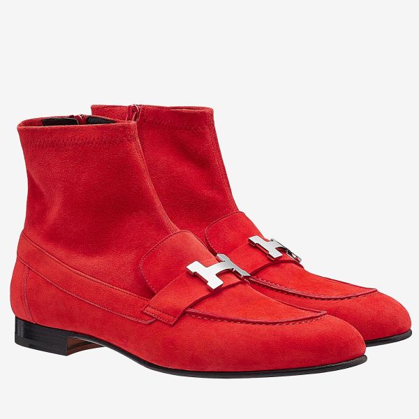 HERM Red Suede Saint Honore Ankle Boots