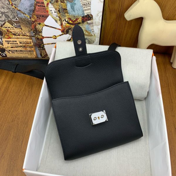 HERM Sac a Depeches 21 Bag in Black Clemence Leather